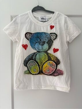 Lola and The boys White Rainbow Teddy Pearl Beaded Graphic Tee Size 2T